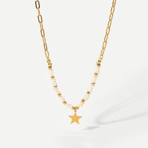 สร้อยคอไข่มุกธรรมชาติขายดี พร้อมจี้รูปดาวสแตนเลสสำหรับผู้หญิง - Product Image 1