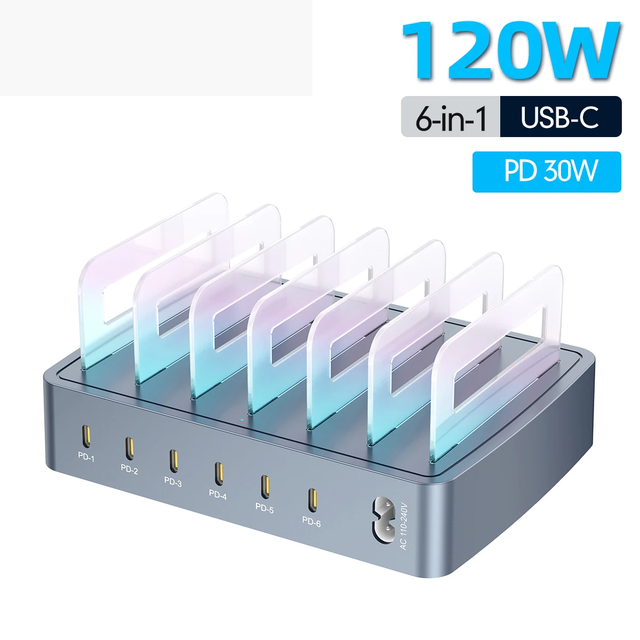 120W Universal Multi USB C Charger PD 30W Desktop Fast Charging Station Phone/Tablet/Laptop Stand Dock Holder for iPhone Samsung