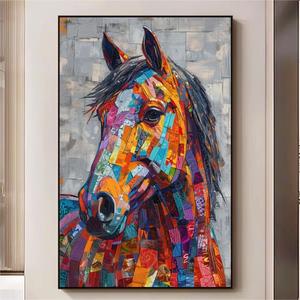 3D colorato cavallo astratto minimalista stampa a olio pittura su tela soggiorno personalizzato parete arte decorazione pittura animale texture - Product Image 3