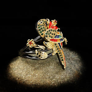 KYRA01249 Antiek verguld vogelcluster <span class=keywords><strong>ring</strong></span> dames emaille cluster <span class=keywords><strong>ring</strong></span> design - Product Image 4