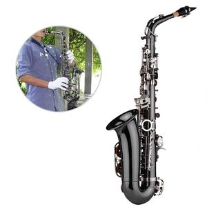 Saxophone alto en Sib (Eb) professionnel en laiton, nickelé noir, avec clés en nacre et étui de transport, gants inclus - Product Image 4