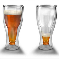 Chope à bière en verre borosilicate soufflé à la main à double paroi, transparente, capacité 401-500 ml, style américain pour les fêtes