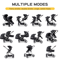 Poussette double tandem pliable pour bébés, chariot jumeaux haute qualité avec grand panier de rangement pour les voyages des frères et sœurs