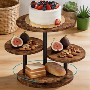 360 Derece Dönebilen Yuvarlak Üç Katlı Ahşap Parti Etkinlikleri Düğün Kulesi Döner Pasta Sunum Standı Seti, 50 Cupcake'lik Katmanlı Tepsi ile - Product Image 5
