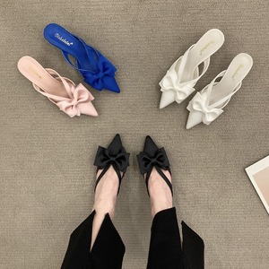 French Baotou Half Female Spring and Summer Wear New Women's Pointy Muller High Heels Small Slippers - Product Image 2