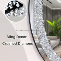Miroir décoratif mural ovale en cristal diamanté argenté ou décoratif sans cadre, miroir en verre scintillant pour la maison, LED, miroir décoratif de chambre à coucher en diamant
