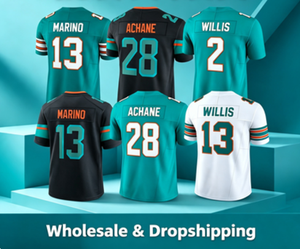 Maglia da Calcio 2026 Uomo Donna Ragazzo Stile Caldo 28 DeVon Achane Cucita 2 Willis 13 Marino S-3XL Ingrosso, Dropshipping - Product Image 1
