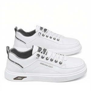 Anbuoni Zapatillas de deporte informales de cuero para hombre, zapatos blancos con punta redonda y cordones, zapatos transpirables para caminar de primavera ANBUONI-2023 - Product Image 1