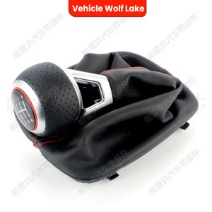 Poignée de levier de vitesses Audi R32 A4 B6 B7 6 vitesses en cuir noir avec surpiqûres rouges, design ergonomique - Product Image 3