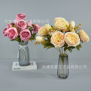 Bouquet de roses en soie Dongchen Crafts, fleurs de 10 cm, décoration de mariage, décoration de la maison, arrangement de mariage, centre de table - Product Image 4