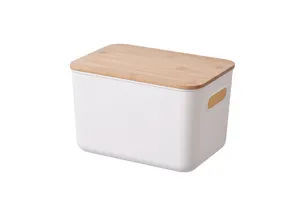 Бамбуковая крышка Бамбуковые крышки Пластиковая корзина для хранения Пластиковые ящики для хранения для использования на кухне, в кладовой, гостиной и т. Д.