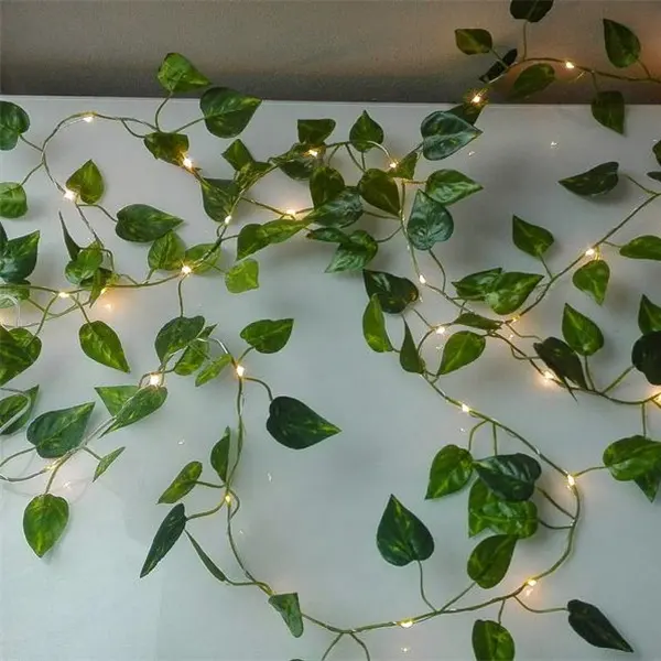 LED rattan copper wire lights outdoor simulation green leaf courtyard Christmas holiday decorative lights fairy lights