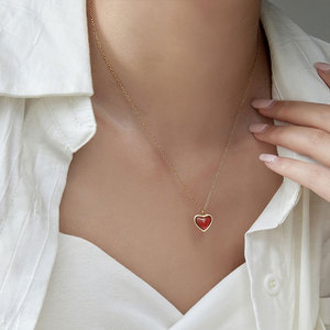 <b>Waterproof</b> 316l Stainless Steel Custom 18k Gold Plated Heart Ruby Agate Necklace Earrings <b>Set</b> Jewelry <b>Sets</b> for Women - Product Image 5