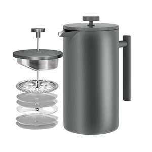 Cafetière à piston double paroi 34 oz avec revêtement gris et logo personnalisé, en <span class=keywords><strong>acier</strong></span> inoxydable 304 - Product Image 1