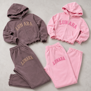 OEM Custom Sorority Sweatsuits With Logo Viscose Men Track Suit Joggers and Hoodie Set Wide Leg Sweats Set With Fashion <strong>Crop</strong> Top - Product Image 1