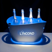 Seau à glace LED lumineux en acrylique transparent 8 L avec logo personnalisé Lincond, seaux à champagne en plastique 8L pour fêtes, bars, mariages