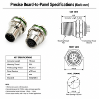 Connecteur M12 à codage A, 8 broches, montage sur carte, filetage arrière PG9, étanchéité IP67 IP68, prise circulaire pour panneau