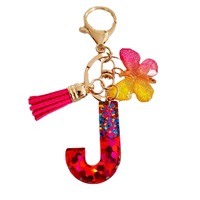 Porte-clés en résine scintillante colorée KC370 avec fleur et pompon, breloque de sac