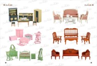Maison de poupée Mini canapé échelle 1/12 Tissu en bois miniature double canapé meubles