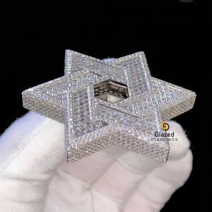 Nuevo lujoso 925 Plata Unisex joyería fina Baguette corte redondo Moissanite estrella David colgante diamante único estrella David diseño - Product Image 1