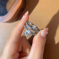 Luxe ovale geslepen zirkoon 2-delige trouwringset micro pave CZ verlovingsring voor vrouwen bruidssieraden groothandel