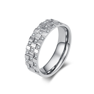 Unisex <b>Titanium</b> Steel <b>Ring</b> With Cubic Zirconia Pave Setting Geometric Design For Wedding Jewelry - Product Image 1
