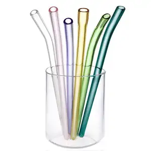 定制标志亚马逊热卖透明玻璃吸管彩色可重复使用玻璃吸管