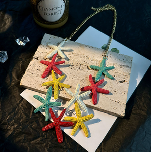 ضوء شجاع جديد متعدد الألوان معدن كبير نجم السمك مجموعة كبيرة للنساء قلادة نجمة الصيف القرط - Product Image 4
