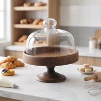 Support à gâteau rond en bois d'acacia avec couvercle en acrylique, plateau de service pour desserts et fruits, pour mariage, fête, présentation en boulangerie, OEM personnalisé