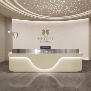 Đơn giản hiện đại Thẩm mỹ viện Thu Ngân Quầy quầy bar cong công ty sơn mài tiếp tân thiết kế bàn làm việc - Product Image 4