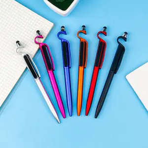 New multi function plastic stylus pen 4 in1 mobile phone holder screen cleaner advertising gel pen logo print ball pen