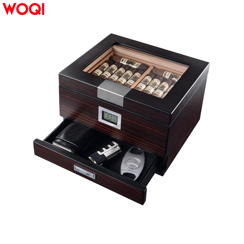 WOQI Handmade Spanish Cedar Lined Humidor Cigar Box with Drawer Custom Logo for Cigar Accessories