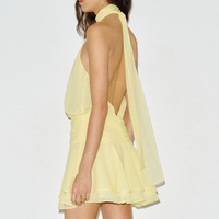 Robe Courte Élégante en Mousseline de Soie à Col Halter, Taille Froncée, Ourlet Volanté Superposé, Fluide, pour Femme, Idéale pour les Vacances, les Cocktails et les Invités de Mariage