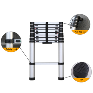Échelle télescopique à descente lente certifiée EN131 <span class=keywords><strong>de</strong></span> 2,6 m, échelle télescopique anti-pincement sûre pour usage domestique et industriel - Product Image 2