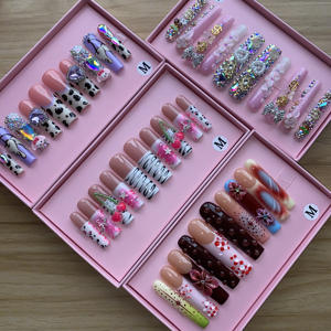 Últimas <span class=keywords><strong>uñas</strong></span> postizas acrílicas de lujo Y2K Spice Girl, <span class=keywords><strong>largas</strong></span>, <span class=keywords><strong>cuadradas</strong></span>, estilo punk, con remaches metálicos franceses y diamantes, hechas a mano, de presión, para regalo. - Product Image 6