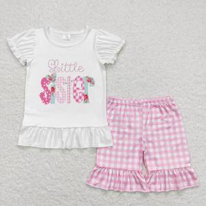 Été Nouveau Offre Spéciale Vêtements pour bébés filles en stock Prêt à expédier Ensemble de shorts rose vichy pour enfants <span class=keywords><strong>Soeur</strong></span> Frère Boutique Outfit - Product Image 3