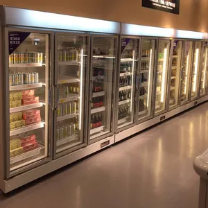 Lemari Es Supermarket Lemari Kaca Berdiri Pintu Minuman Tampilan Cola Cooler Freezer Showcase