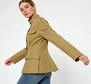 Manteau <span class=keywords><strong>trench</strong></span> cargo décontracté pour <span class=keywords><strong>femme</strong></span>, coupe ajustée, avec col montant et poches, en tissu polyester respirant et écologique - Product Image 3