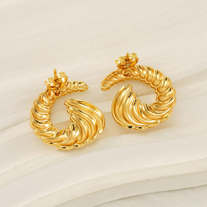 Zogxin Gold Spiral <b>Stud</b> Earrings 18K <b>Titanium</b> Steel Geometric Irregular Party Fashion Women's Earrings - Product Image 3