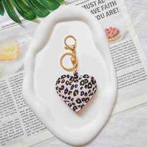 Best-Selling Leopard Print Heart-Shaped Alloy Plated Digital Printing Peach <b>Car</b> Pendant Bag Decoration Keychain - Product Image 6