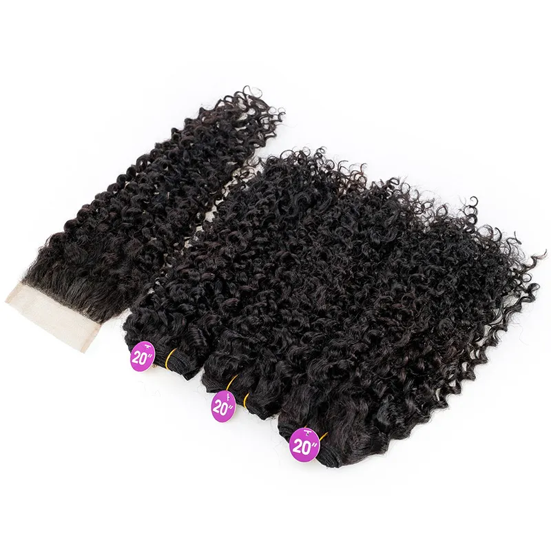 Wholesale Packet Human Hair With Closure Packet Human Hair Blend Synthetic Hair Bundles With Closure