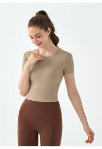 Women Criss Cross Twist <b>Open</b> Back Yoga Crop Top Short Sleeve Slim Fit Athletic T-Shirt Built in Padded <b>Bra</b> Pilates Workout Tee - Product Image 2