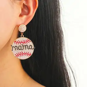 New Fashion Mother's Day Gift Jewelry Boho Mama Beaded Baseball Earrings 2024 Mothers Day Gift For Mom