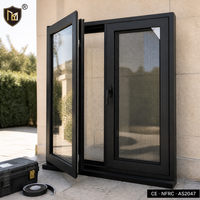 Fenêtre à battant en aluminium JUNYAO avec moustiquaire en acier inoxydable, double vitrage à rupture de pont thermique, verre trempé insonorisé pour villa et hôtel