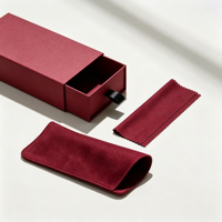 Ensemble d'emballage personnalisé pour lunettes de vue couleur bordeaux, boîte à tiroir en papier, logo personnalisé, pochette en daim, chiffon de nettoyage en microfibre