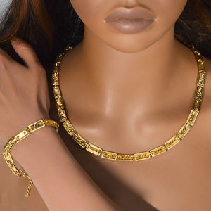 Classic Gold Link Chain Jewelry <b>Set</b> Stainless Steel Waterproof Minimalist Daily Wear Necklace <b>Bracelet</b> <b>Set</b> - Product Image 2