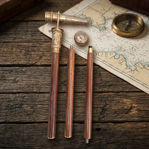Vintage Brass Telescope <b>Walking</b> <b>Stick</b> <b>Foldable</b> Antique-Style Cane Wooden Shaft Rubber Tip 3-Joint Durable Lightweight Hiking - Product Image 2