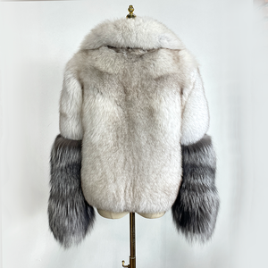QIUCHEN QC22061 Nouveau manteau en fourrure de renard <span class=keywords><strong>argenté</strong></span> épais et luxueux pour femmes, veste d'hiver chaude décontractée de haute qualité - Product Image 3