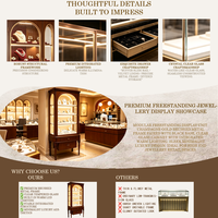 Vitrine à bijoux vintage en bois avec éclairage LED, porte en verre antique, tiroir de rangement pour l'affichage de bijoux