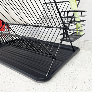 Égouttoir à vaisselle pour comptoir de cuisine 2 couches grande capacité pliable fil de pulvérisation de poudre égouttoir à vaisselle support de stockage - Product Image 4